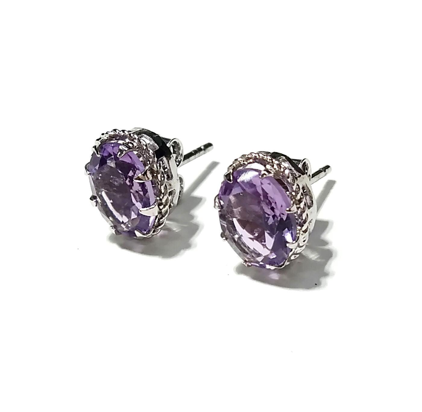 Amethyst Stud Earrings, 925 Solid Starling Silver Earring Jewelry, Natural Amethyst Gemstone Oval Shape Stone Size 9x7mm Gift For Her, Studs